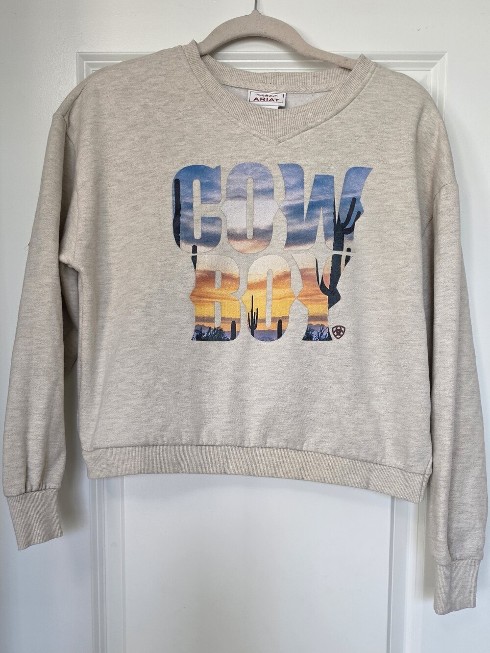Ariat Cowgirl Western Desert Graphic Cropped Sweatshirt Women’s Medium Crop Top